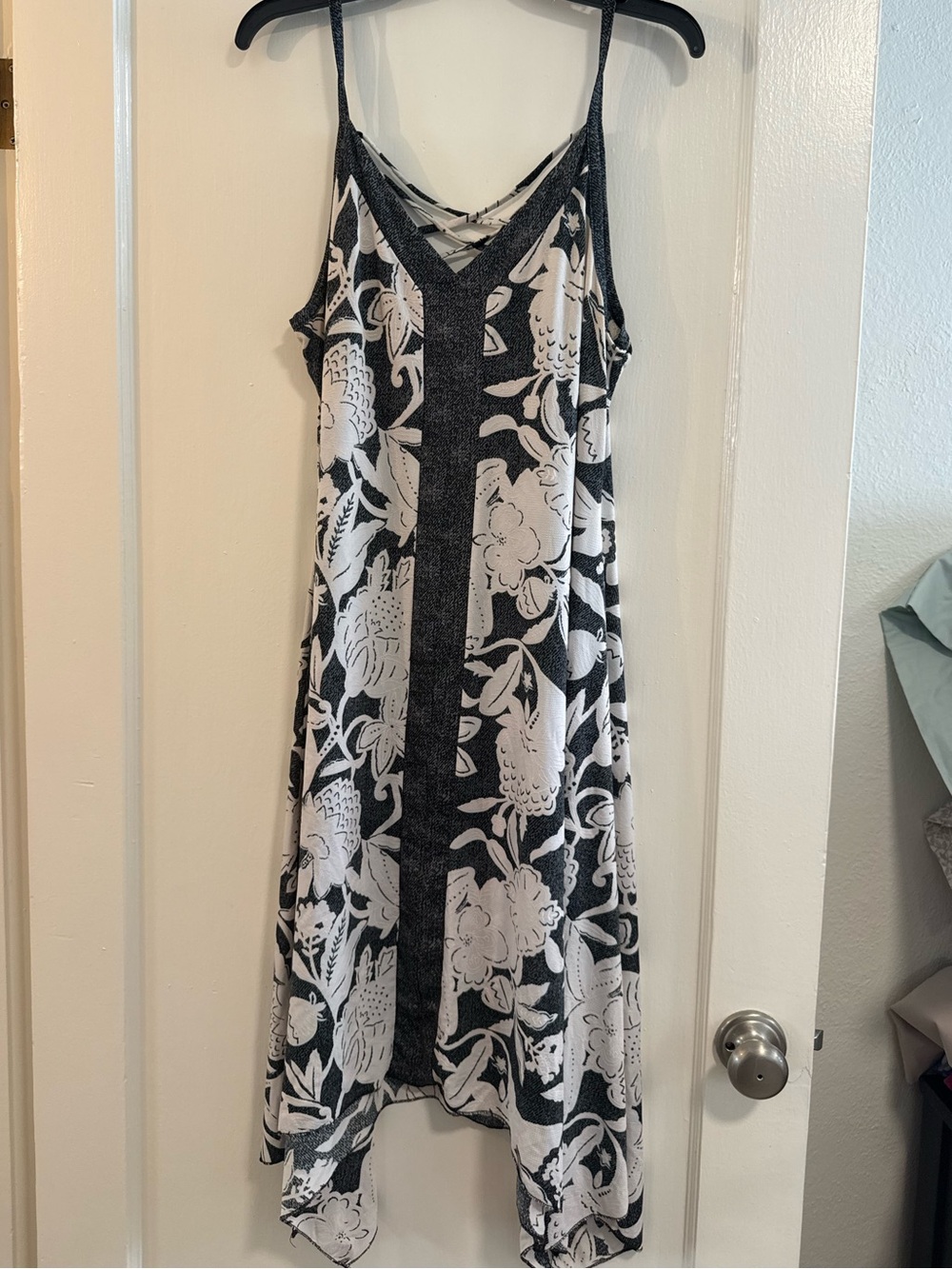 Shoreline Black and White Floral Asymmetrical Slip Dress